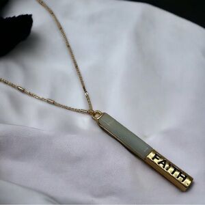 Pendant Faith Necklace Gold Tone Pale Green Blue Stone